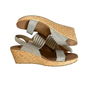 Skechers Luxe Foam Wedge Sandals Womens 10 Taupe Silver Stretch Slingback 31597 thumbnail 9