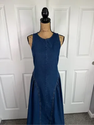 Poselle Denim Open Back Maxi Dress Size L Cotton Blend Sleeveless A-Line Dress thumbnail 8