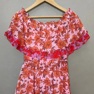 Jessica Simpson Floral Dress Off the Shoulder Amelia Pink Orange Size XS Girly thumbnail 6