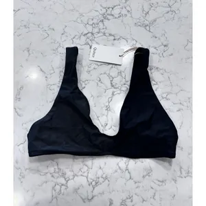 NWT Quince Black Italian Plunge Bikini Top Large thumbnail 3