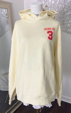 New Butter Yellow Fleece Lined "Home By 3" hoodie Sweater Size M thumbnail 1