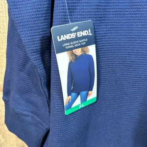 Lands End Dark Blue Waffle Knit Funnel Neck Top Long Sleeve Pullover XL New thumbnail 6