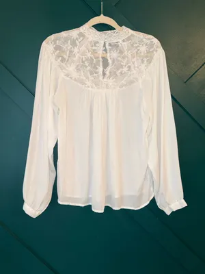 Eilly Bazar White Lace Yoke Boho Blouse Romantic Victorian Peasant Size M thumbnail 4