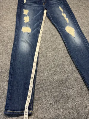 7 For All Mankind The Skinny Distressed Dark Blue Jeans thumbnail 3