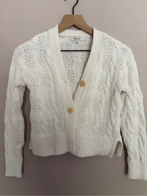 Madewell Open Cable-Stitch Cardigan Sweater Ivory XS thumbnail 3