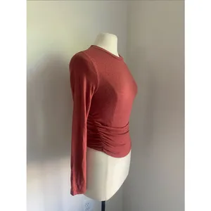 Madewell Long Sleeve Ruched Side Crewneck Top Womens Sz XS Rust thumbnail 3