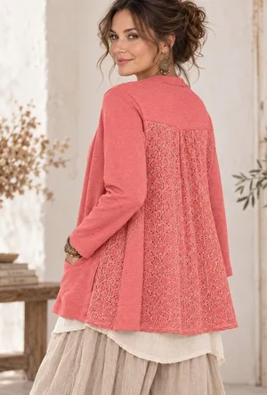 Logo Lounge Lace Back Zip Cardigan Sz M Terracotta Lagenlook Boho Artsy Layer thumbnail 1