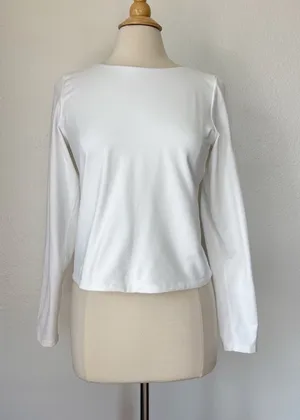 Aerie Solid White Long-Sleeve Scoop-Back “The Hugger” Athletic Top thumbnail 1