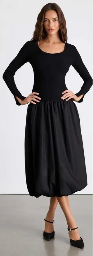 Lulus Sophisticated Chic Black Mixed Media Midi Dress Size Small NWT Cocktail thumbnail 1
