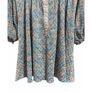 Free People Astra Peasant Top Blue Daisy Floral‎ Print Women's Size Medium thumbnail 5