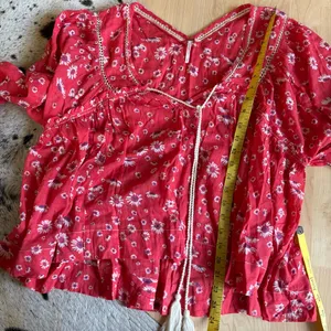 FREE PEOPLE Never A Dull Moment Blouse Cotton Red Floral Size‎ Small Boho thumbnail 11