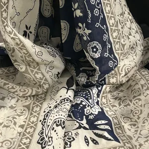 100 % silk Paisley Scarf in Navy & Cream thumbnail 14