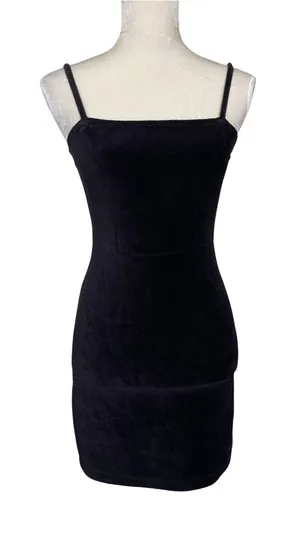 Forever 21 Black Velvet Faux Corduroy Spaghetti Strap Mini Dress Size M thumbnail 1