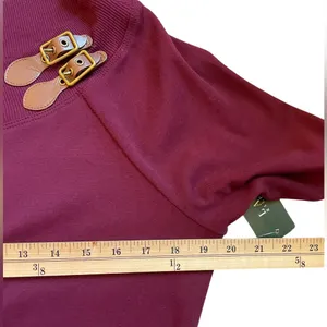 LAUREN RALPH LAUREN Burgundy Red Boat Neck Long Sleeve Cotton Knit Dress - Sz XL thumbnail 11