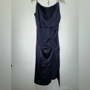 Alice + Olivia Dion Ruched Midi Slip Dress Navy Size 4 thumbnail 3