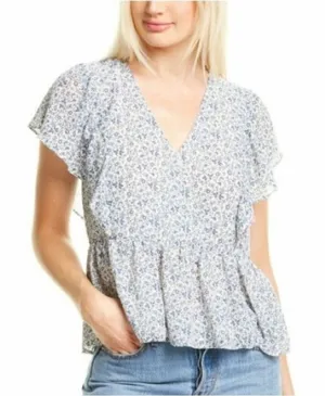 Madewell‎ -639 Georgette Ruffle-Sleeve Peplum Top in Americana Floral Medium thumbnail 1