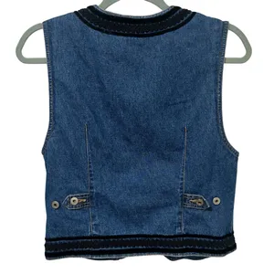 Vintage 90s Lizwear Cropped Denim Vest Small Velvet Trim thumbnail 9