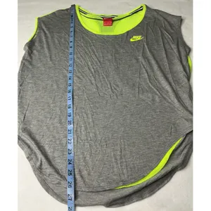 Nike‎ Womens Gray Neon Yellow Mesh Back Activewear Top Medium thumbnail 6