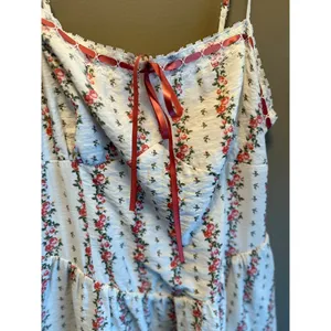 Cottagecore Floral Lace Trim Mini Dress XL White Pink‎ Rose thumbnail 2