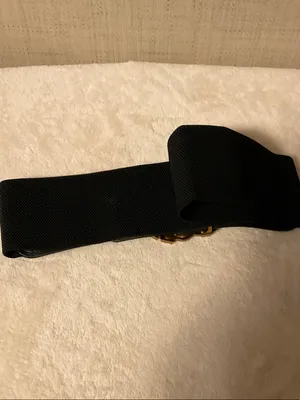 Black Elastic Waist Belt with Jeweled Gold Buckle thumbnail 5