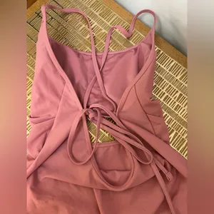 Gymshark Cutout One Piece Swimsuit Mauve Strappy Tie Open Back‎ Size Medium thumbnail 4
