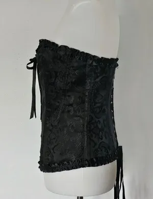 Black Satin Jacquard Lace Up Back Corset Size XL thumbnail 3