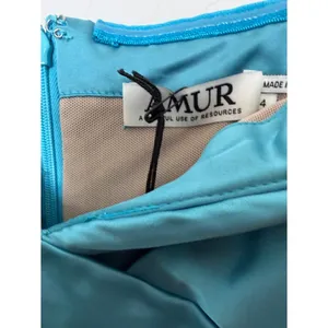 AMUR Teal Blue Satin Strapless Bubble Hem Mini Dress Size 4 NWT thumbnail 3