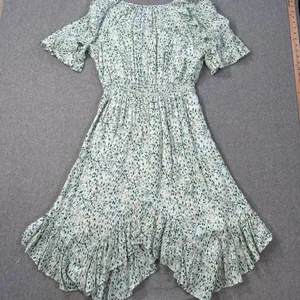 Kaari Blue Handkerchief Hem Midi Dress Women's Large Elastic Waist Ruffle Green thumbnail 9