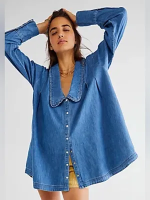 FREE‎ PEOPLE Charlie Denim Button-Front Tunic thumbnail 1