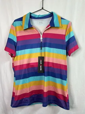 Jack Smith Women's Rainbow Striped pride positive 1/4 Zip Golf Polo Shirt thumbnail 1