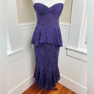 Flor et.al Purple Lace Strapless Peplum Mermaid Midi Dress Size 6 thumbnail 2