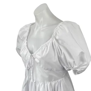 Centimeter Women's White Puff Sleeve Mini Babydoll Flare A-Line Shift Dress Sz M thumbnail 2