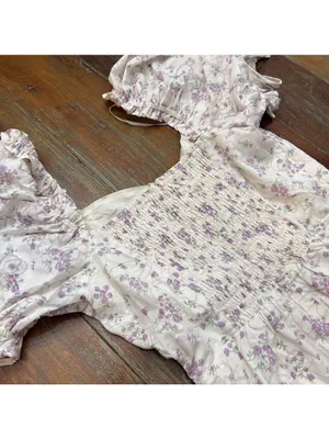 Lulus White Purple Green Floral Puff Sleeve Maxi Dress Small thumbnail 12