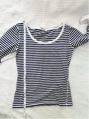 Women's Outlook Long Sleeve Striped Tee, Size L, White and Navy Blue Cotton thumbnail 6