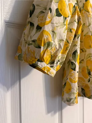 NWOT H&M White Lemon 3/4 Raglan Balloon Sleeved Poplin Cotton Citrus Blouse XS thumbnail 6