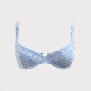 Berlook Light Blue Floral Textured Underwire Bikini Top & Full Coverage Bottom thumbnail 8