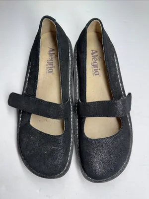 Alegria Feliz Black leather Mary Jane Flats adjustable Strap sparkle comfort 38 thumbnail 3