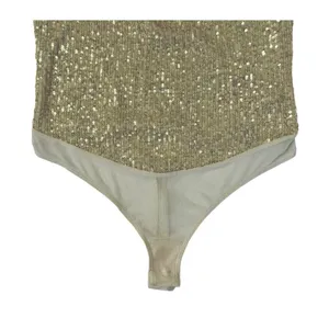 INTIMATELY FREE PEOPLE Sparks Fly Iridescent Gold Shimmery Sequin Bodysuit Sz M thumbnail 4