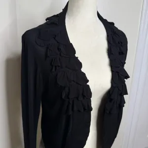 American Rag Black Open Front Ruffled Cardigan Sz Large Rayon Spandex Versatile thumbnail 2