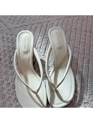 Reformation Amelia Thong Wedge Sandal in White/Brown Combo thumbnail 3