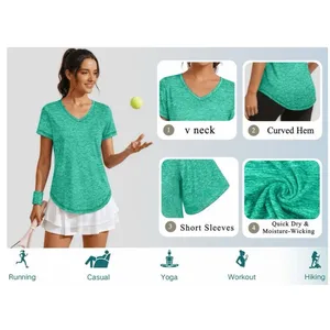 NWT ~ Green Workout Shirt V-Neck Quick Dry Athletic Loose Gym Running Top LARGE thumbnail 3