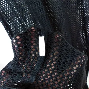 Black Open Knit Crochet Maxi Dress Size XS/S Bell Sleeve Sheer Goth Boho Witchy thumbnail 6