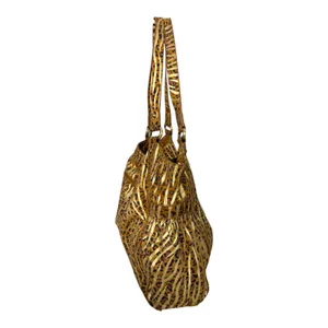 The Find Metallic Cheetah Zebra Animal Print Oversized Hobo Shoulder Bag thumbnail 3