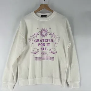 Boohoo White Grateful Sun‎ Sweatshirt Graphic 1992 Zodiac Crewneck M thumbnail 1