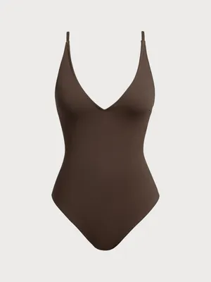 Berlook Dark Coffee V Neck Tummy Control One-Piece Swimsuit thumbnail 5