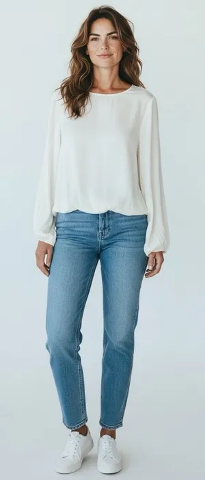 Madewell Long-Sleeve Bubble-Hem Top Winter White Lightweight Satin Lined Size 8 thumbnail 1