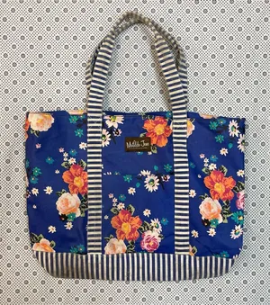 Bright Striped Summer Diaper Carry Matilda Jane Blue Floral Tote Bag thumbnail 1
