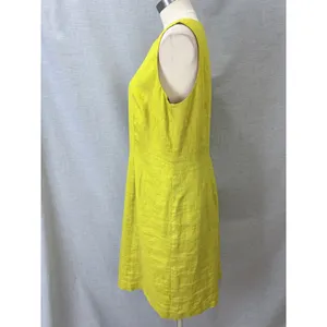 AGB Chartreuse Yellow Linen Shift Dress Womens 16 Sleeveless‎ Mid Mod Sun thumbnail 3