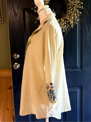 Tuckernuck Tan Floral Cuff Cotton Linen Willow Blouse size XS thumbnail 6