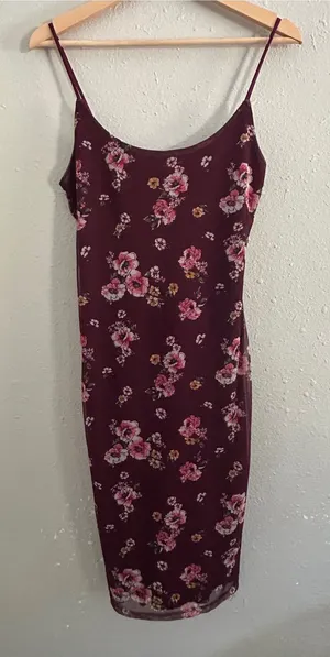 Rue21 Burgundy Floral Midi Slip Dress Formal Stretch Y2K Vintage Comfy Medium thumbnail 1